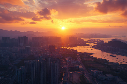 Sunset over Zhuhai cityscape capture, a Photo by Iftikhar Alam
