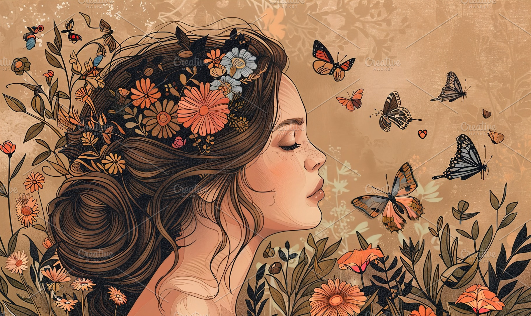 Abstract woman illustration with bea, a Background Photo by Maylianaw28