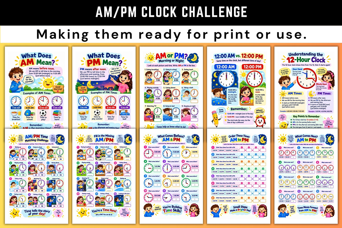 AM/PM Clock Challenge, a Stationery Template by Designmela01 (Photo 2 of 6)
