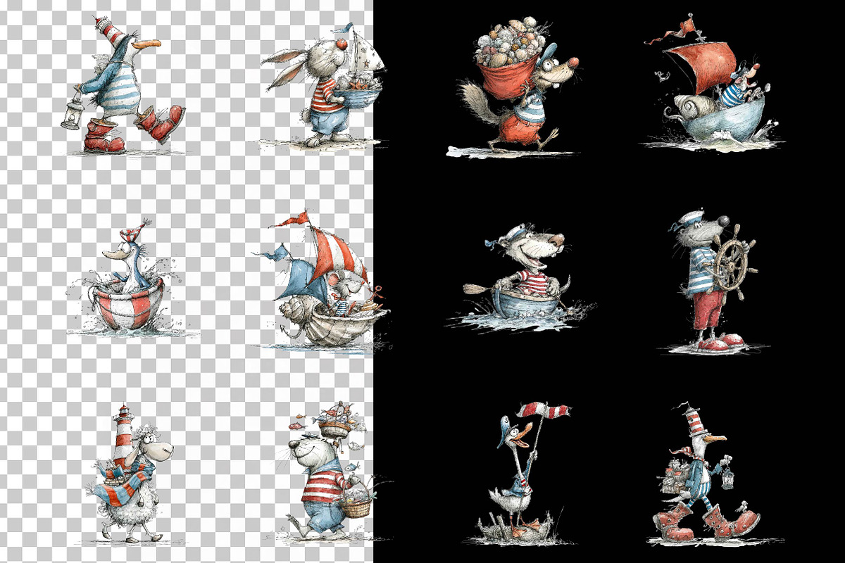 Whimsical Sailor Animals Clipart, an Animal Illustration by fashionaddict (Photo 4 of 7)