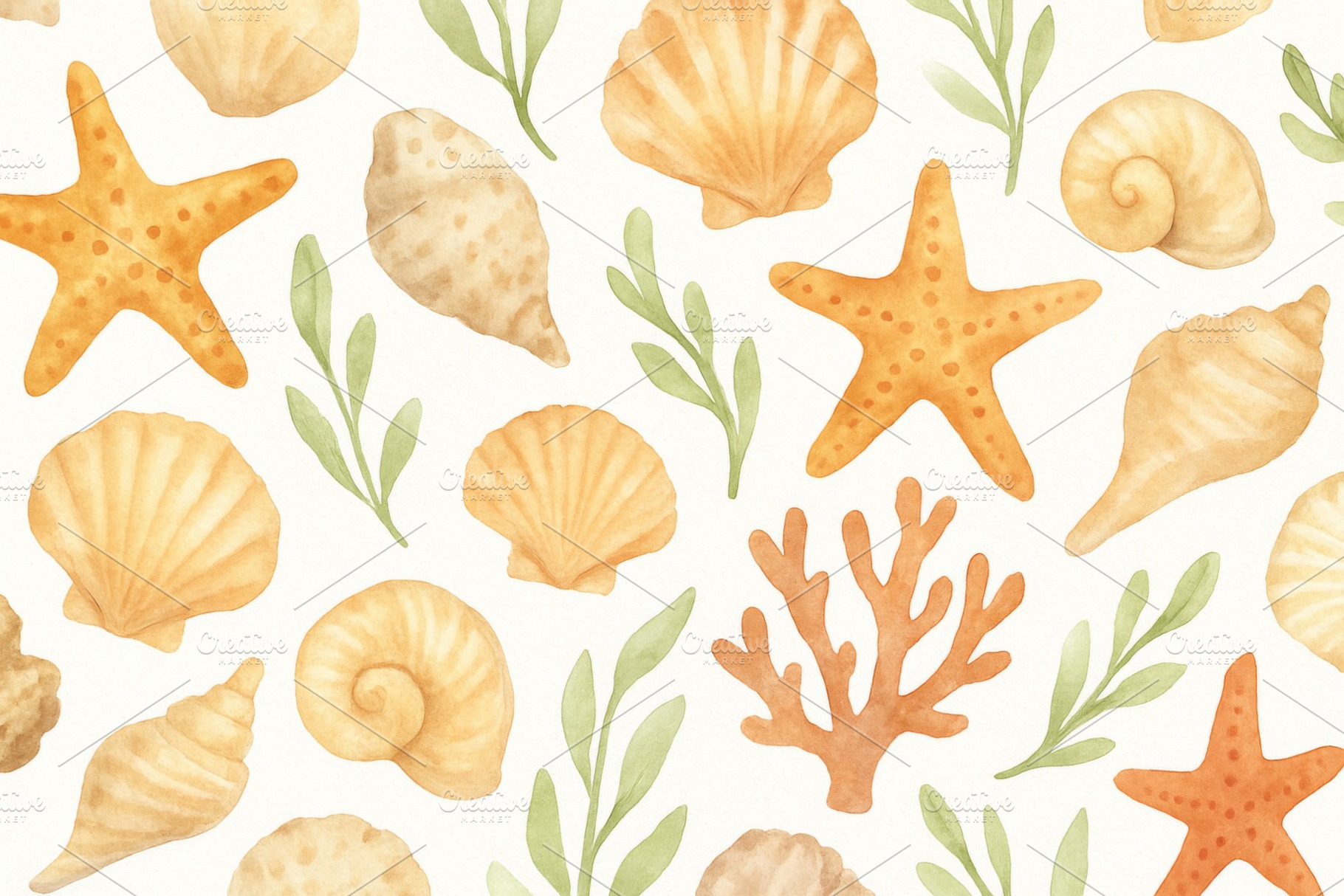 Marine life seashells pattern with s, a Photo by Dvoevnore photos