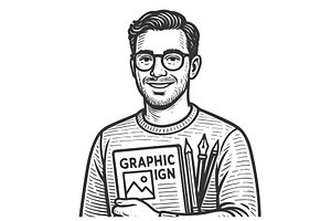 Graphic Designer Holding Portfolio, a Person Illustration by AlexArt