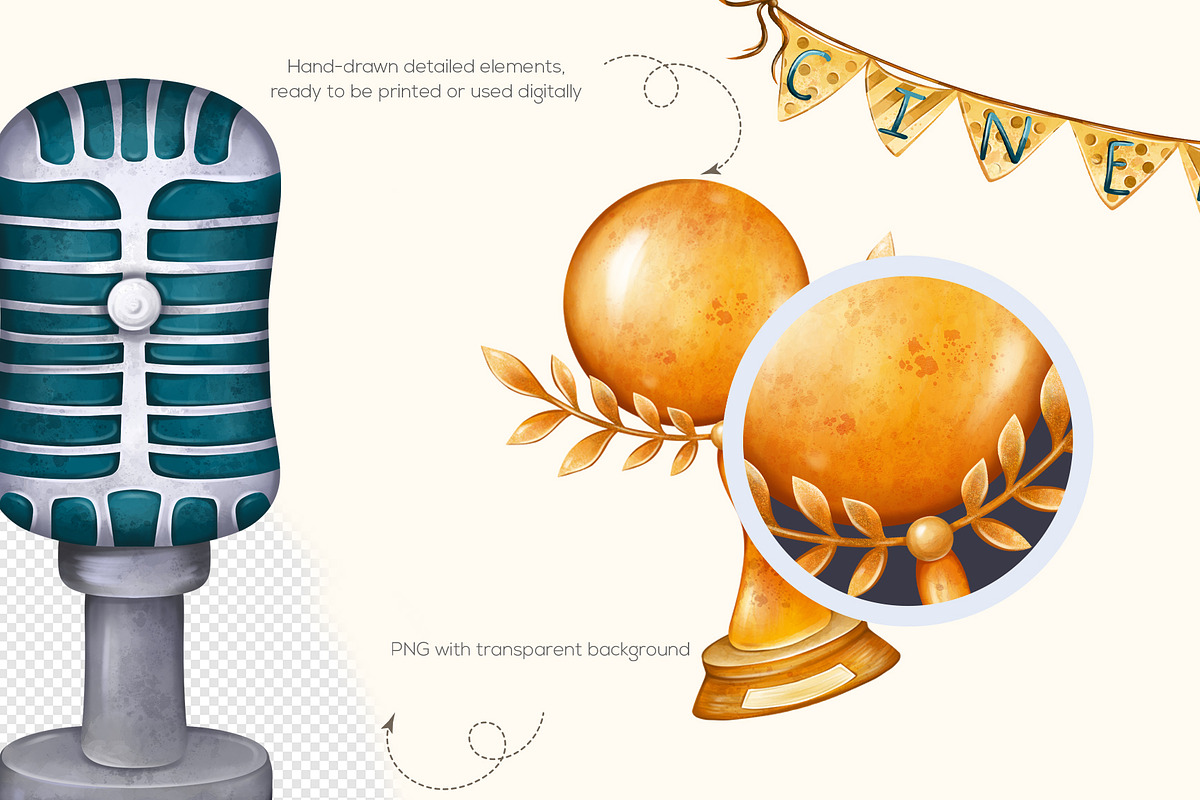 Watercolor Movie Clipart PNG Set (36, an Object Illustration by Mespilia (Photo 2 of 5)