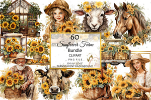 Watercolor Sunflower Farm Clipart