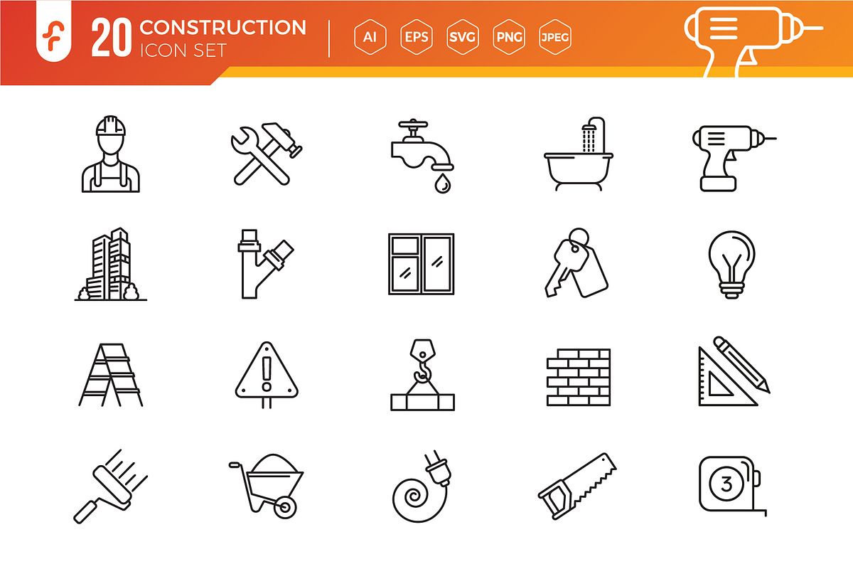 Construction icon set, an Outline Icon by ft.studio
