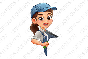 Woman Female Squeegee Window Cleaner, a Person Illustration by Christos Georghiou