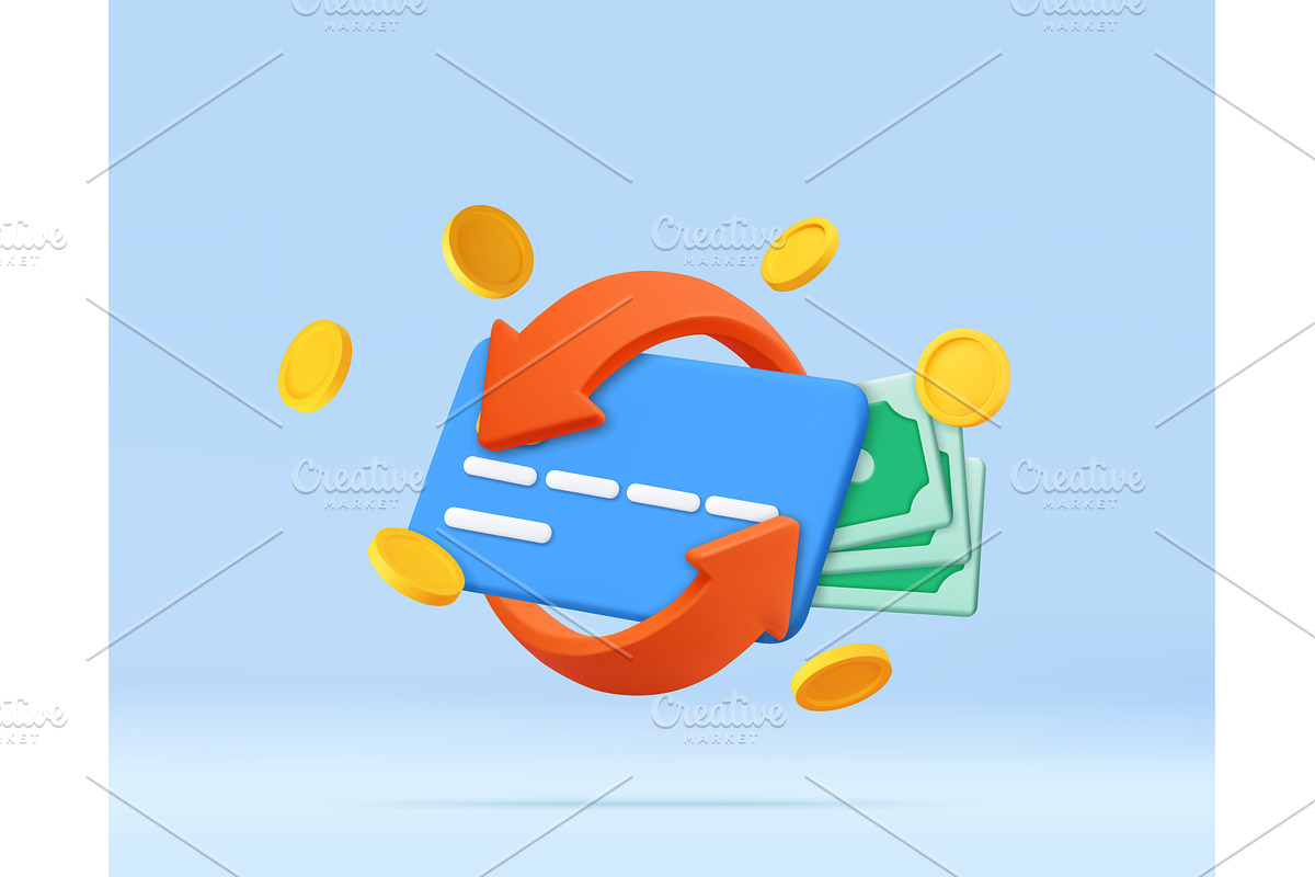 3D Credit Card with Money and Arrows, a Finance Illustration by ModVector