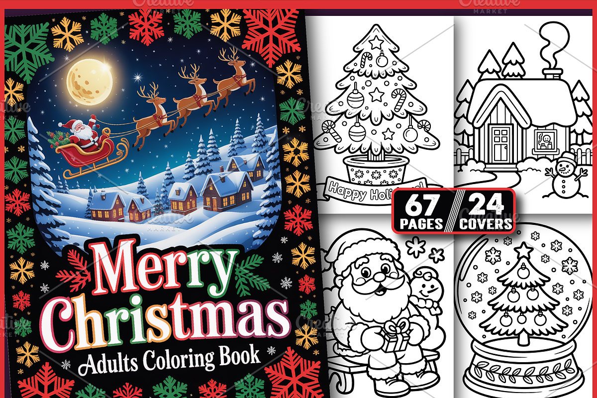 Adult Merry Christmas Coloring Pages, a Seasonal Illustration by Ink Gallery (Photo 1 of 6)