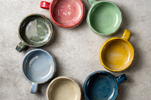 Top View of Colorful Ceramic Cups, a Food & Drink Photo by Fascinadora