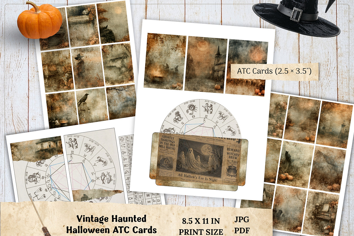 Halloween Cards Astrology Pockets, a Decorative Illustration by Print Haven Mochi Vintage (Photo 1 of 7)