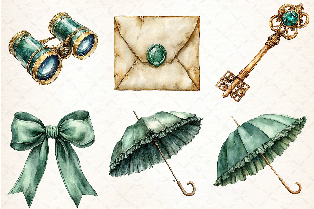 Watercolor Emerald Victorian Clipart, an Illustration by DreamCafeArt (Photo 4 of 7)