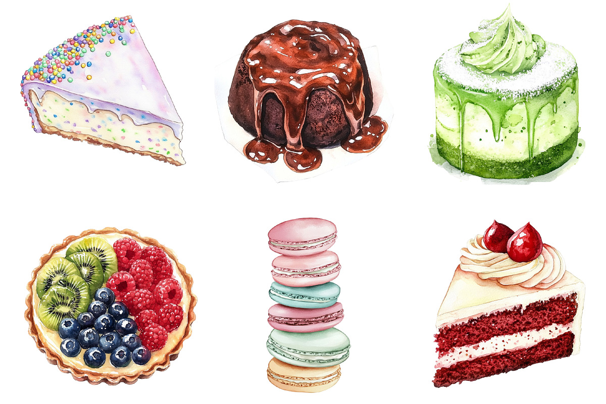 Watercolor Cake Clipart PNG, an Illustration by SinaCreation (Photo 3 of 5)