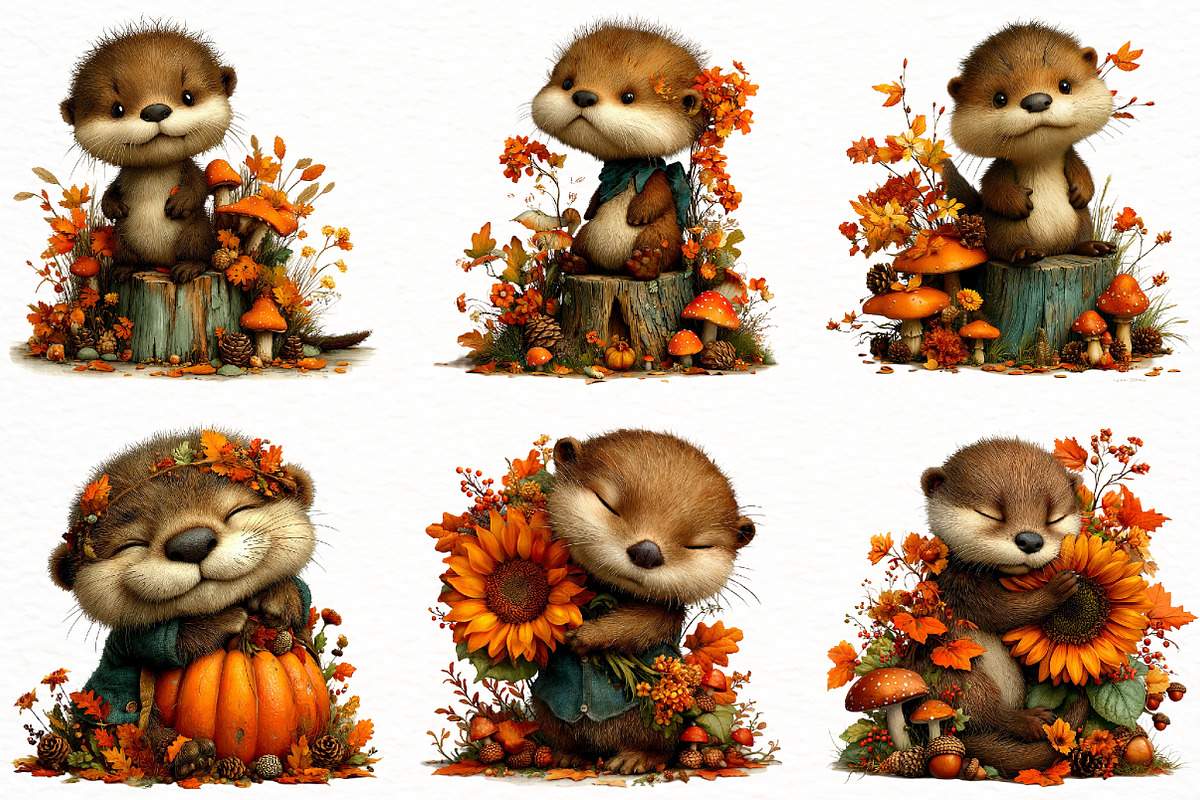 Whimsical Autumn Fall Otter Clipart, a Seasonal Illustration by Designworld (Photo 2 of 10)