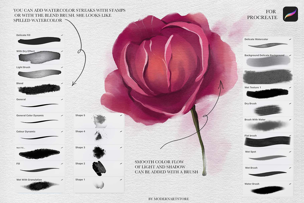Watercolor brushes for Procreate, a Brush Add-On by Spark Studio Brushes (Photo 2 of 11)