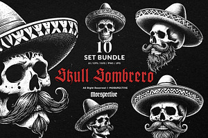 10 Bundle Dark Art Skull Sombrero, an Illustration by Morspective
