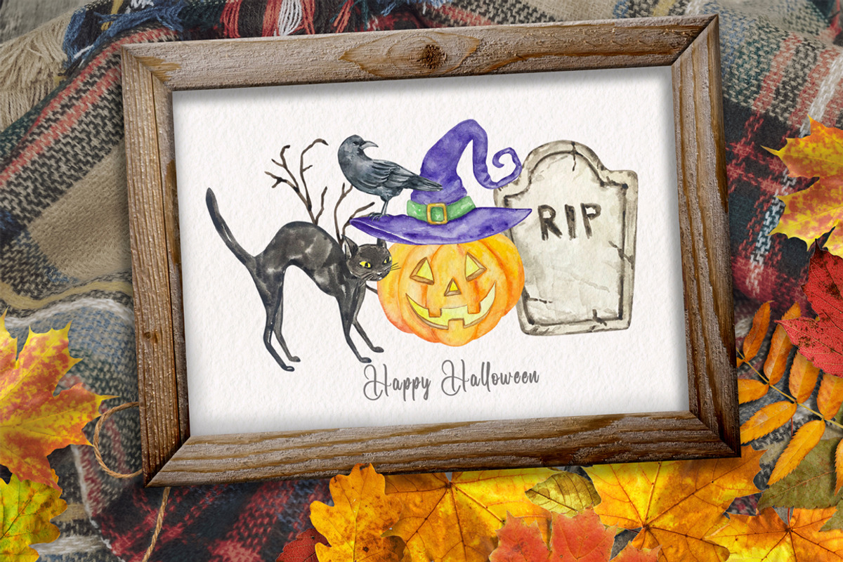 Watercolor Happy Halloween Clipart, a Seasonal Illustration by SvetaArtStore (Photo 3 of 8)