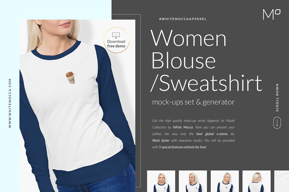 Women Sweatshirt Mock-ups Set DEMO, a Books & Magazine Mockup by Apparel_Mockups (Photo 5 of 24)