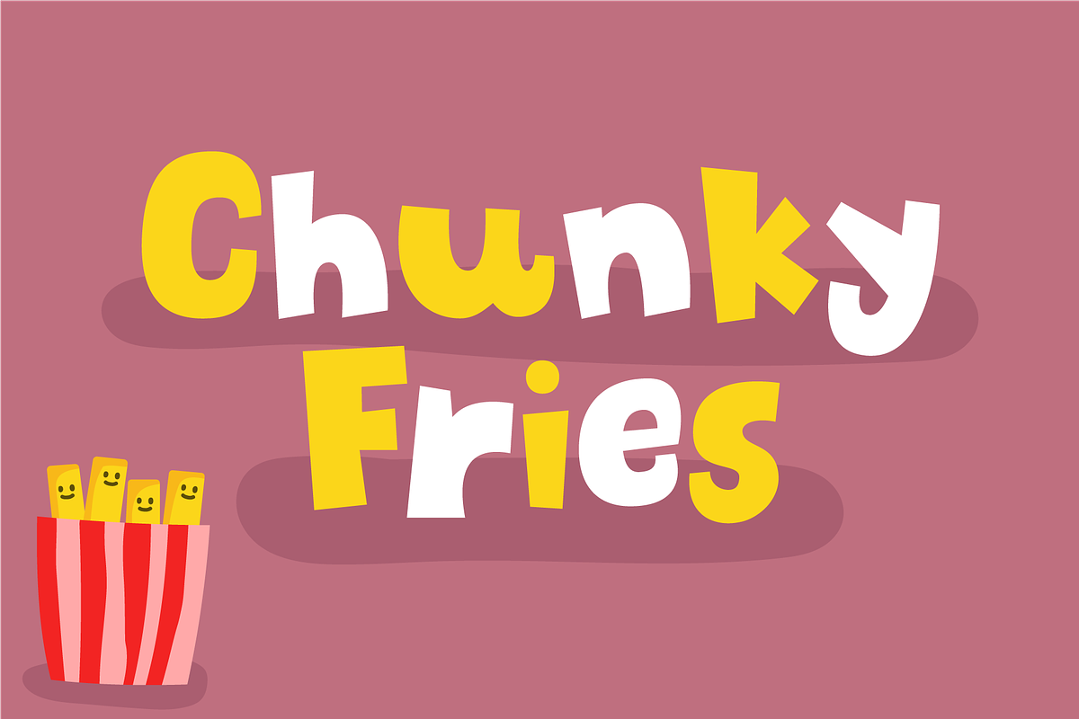 Chunky Fries - yummy yummy!, a Sans Serif Font by pizzadudedotdk (Photo 1 of 5)