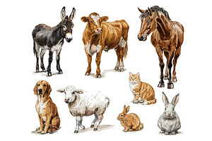 Watercolor farm animals. Livestock, an Animal Illustration by Stock-Smart-Start