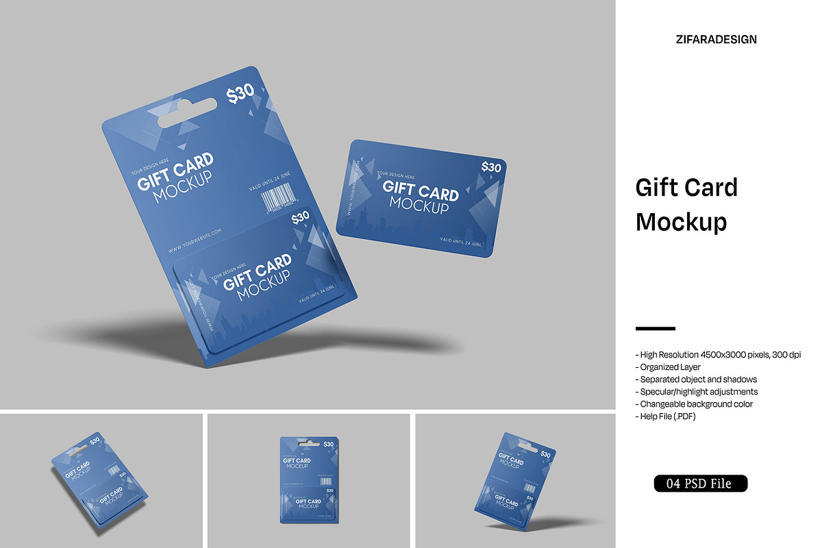 Gift Card Mockup, a Product Mockup by ZifaraDesign (Photo 1 of 5)