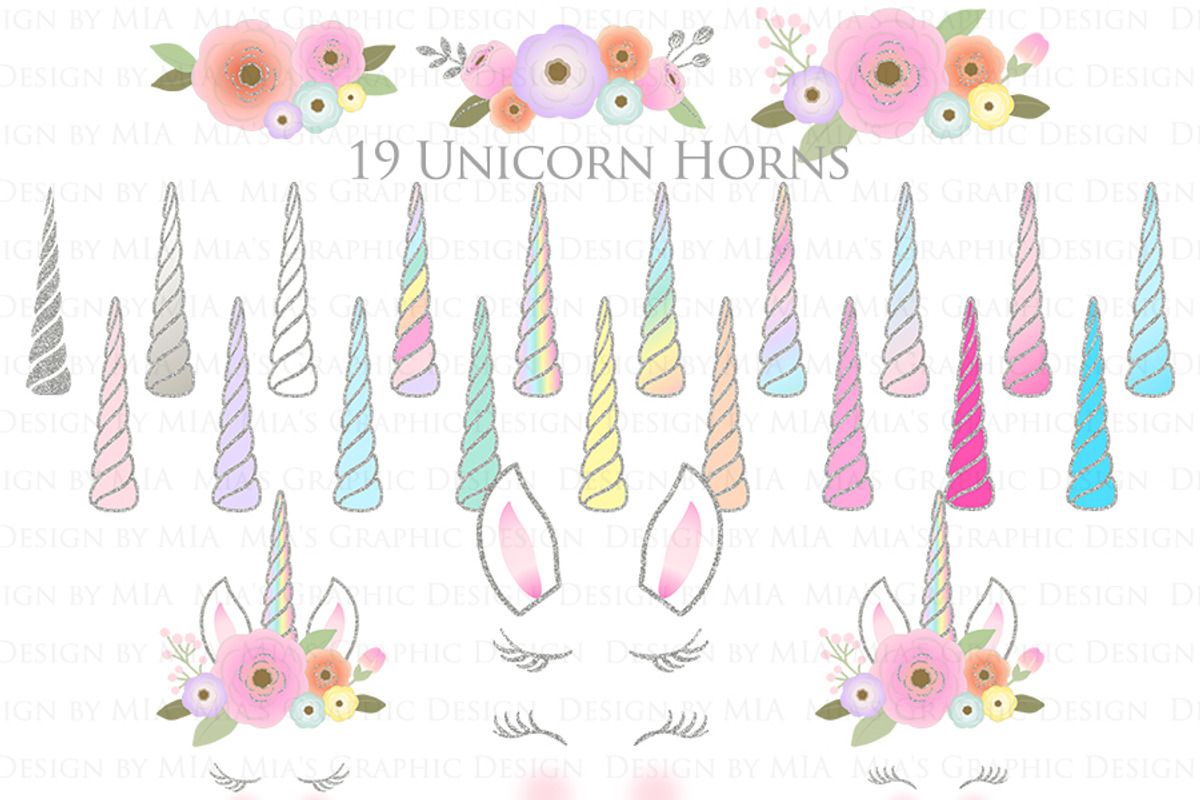 Unicorn Faces Silver Clipart,Pattern, an Illustration by Mia's Graphic Design (Photo 5 of 10)