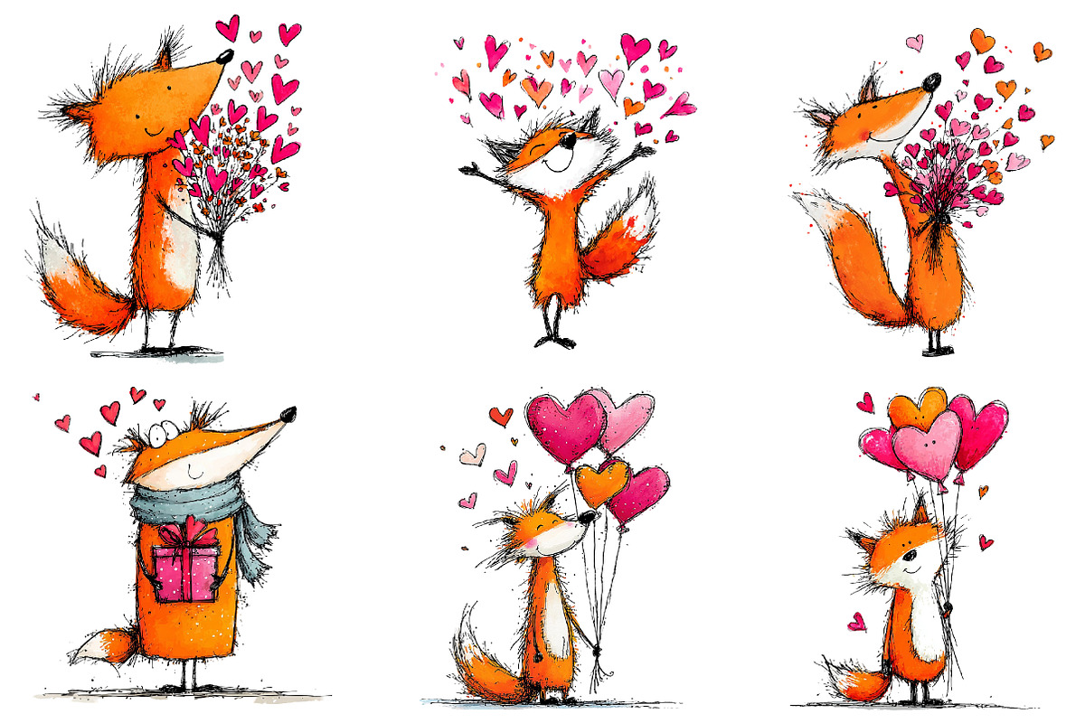Quirky Valentine Fox Clipart, an Illustration by CreationArt (Photo 3 of 7)