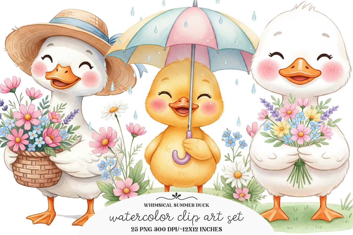 Whimsical Summer Duck Clipart, an Illustration by GatewayDesign (Photo 1 of 5)