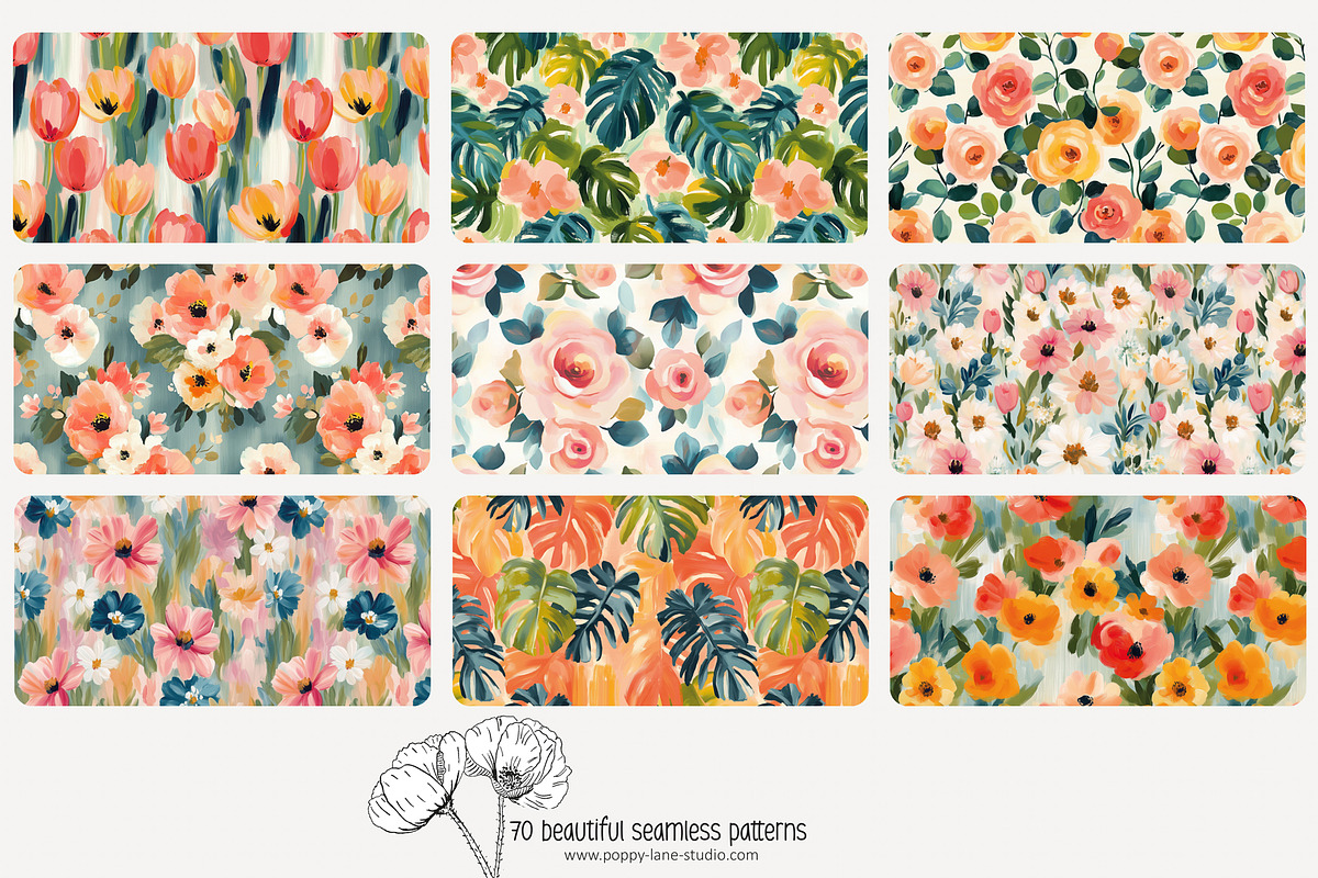 70 painterly floral seamless pattern, a Pattern Graphic by Poppy Lane Studio (Photo 3 of 10)