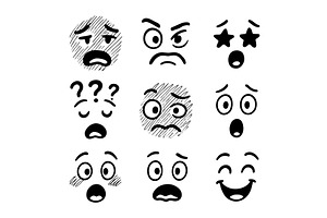 Hand drawn cartoon face expressions, an Illustration by Lemberg Vector