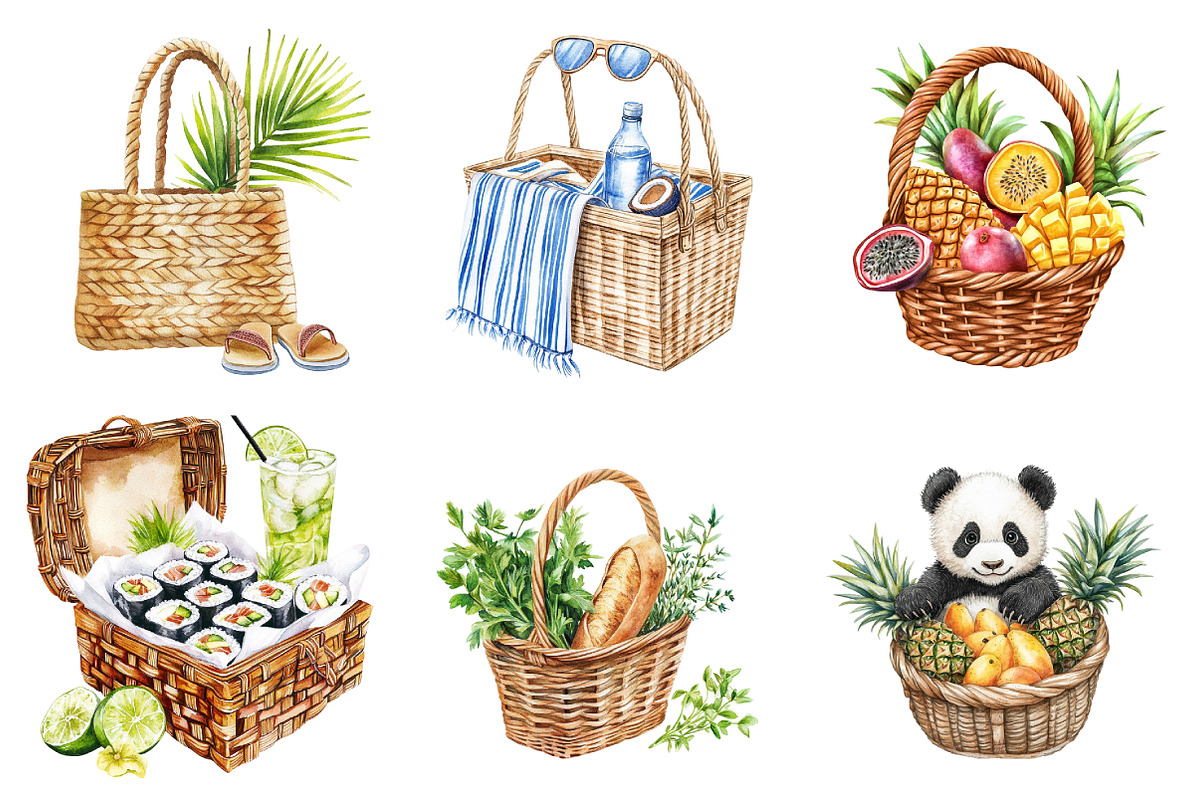 Summer Basket Sublimation Clipart, a Seasonal Illustration by DreamArtGraphic (Photo 3 of 4)