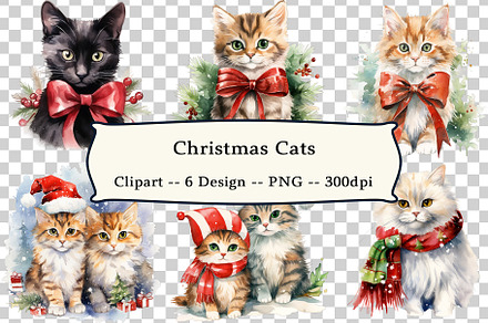 6 Christmas Cats Clipart, an Object Graphic by Charlie Graphics