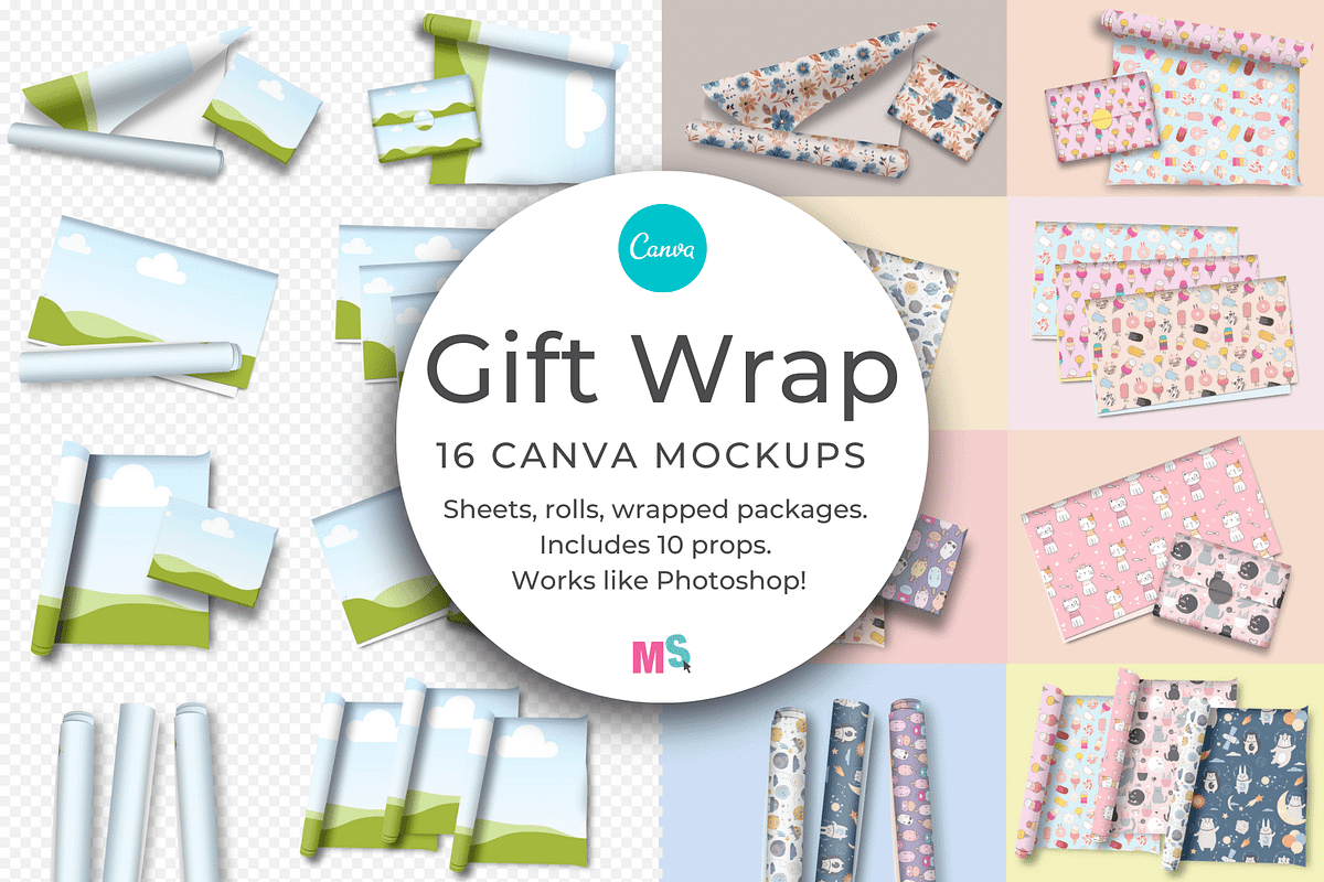 Gift Wrap Mockup Set for Canva, a Mockup by Mockup Scene (Photo 1 of 20)