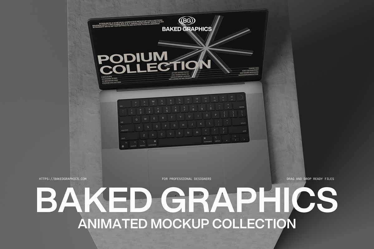 PODIUM X ANIMATED MOCKUP COLLECTION, a Mac Mockup by Baked Graphics (Photo 1 of 5)