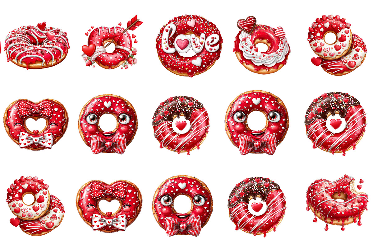 Valentine Donut Clipart, an Illustration by DreamArtGraphic (Photo 2 of 4)
