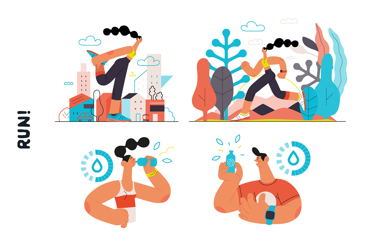 RUN! flat vector illustrations set, a Templates & Theme by Grivina's shop (Photo 5 of 24)