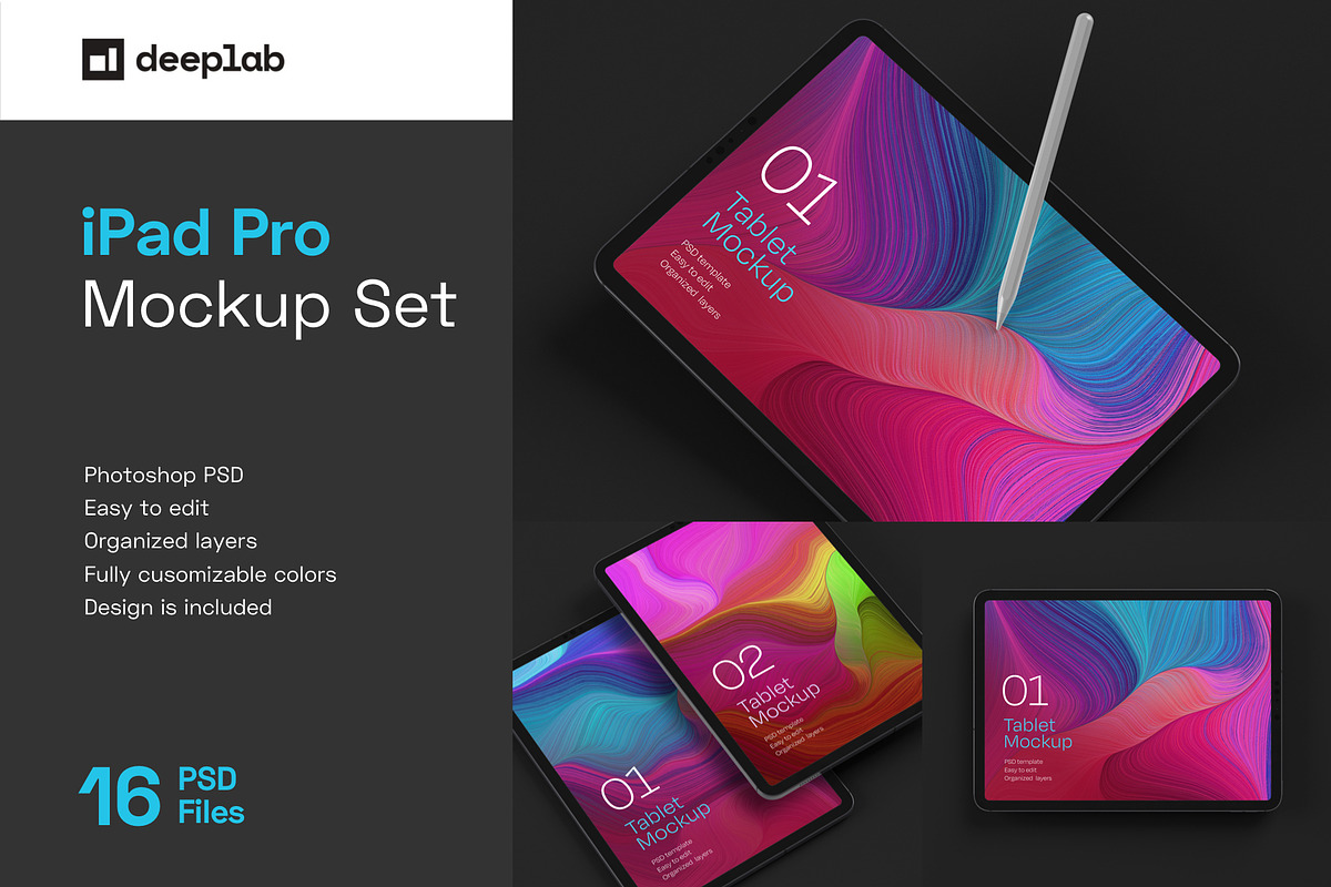 iPad Pro Mockup Set | Tablet Screen, an iPad Mockup by Deeplab (Photo 1 of 19)