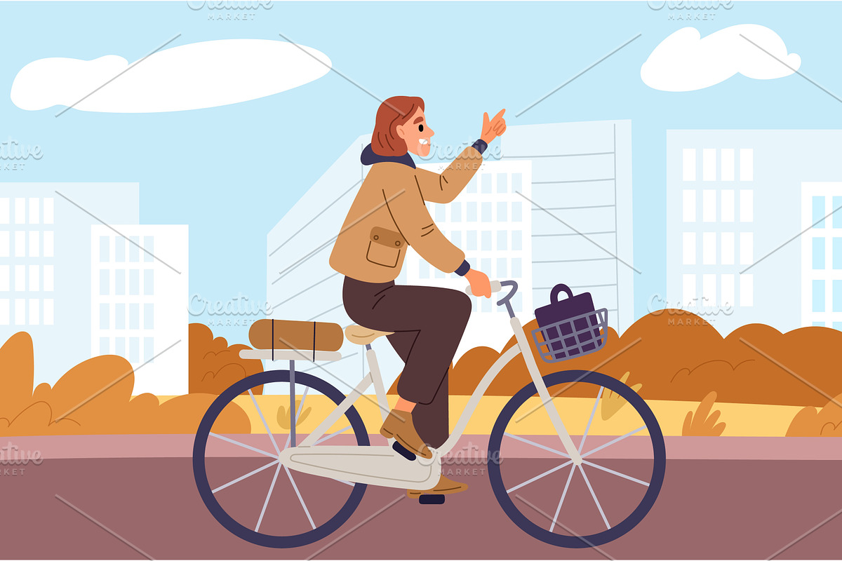 Young woman rides her bike to work, an Illustration by Vectorbuum