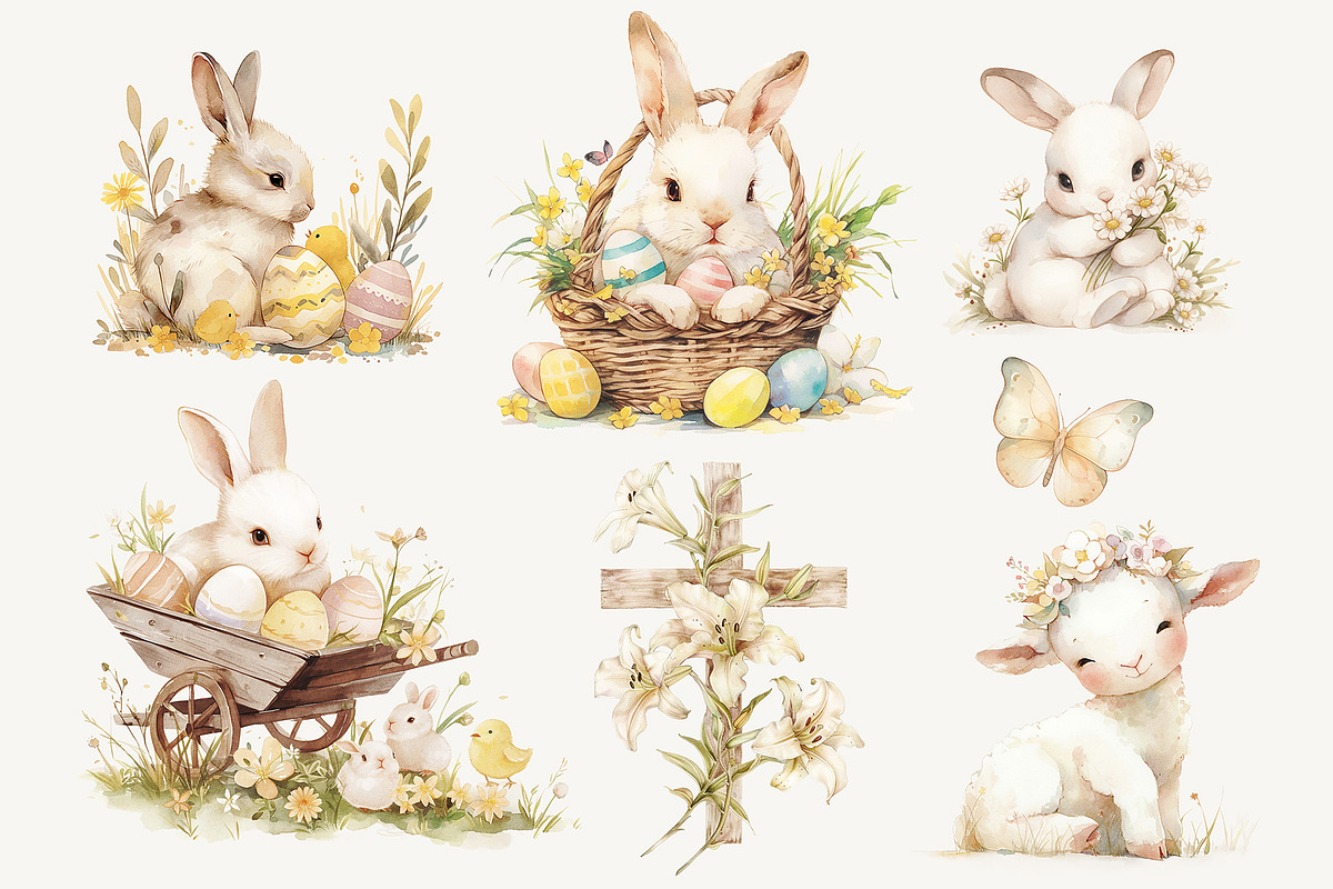 Watercolor Cute Easter Clipart, a Seasonal Illustration by Primrose Blume (Photo 3 of 5)