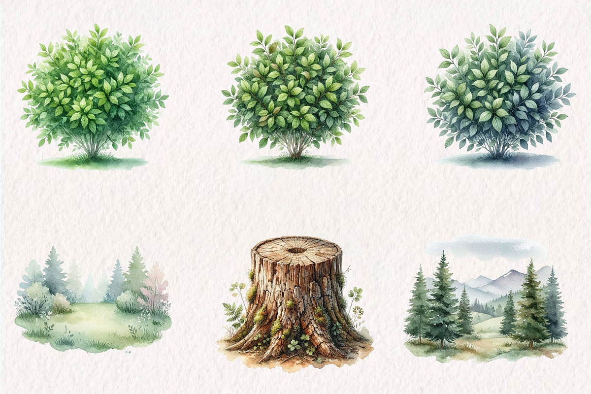 Watercolor Forest Woodland Clipart, a Seasonal Illustration by CreationArt (Photo 3 of 7)