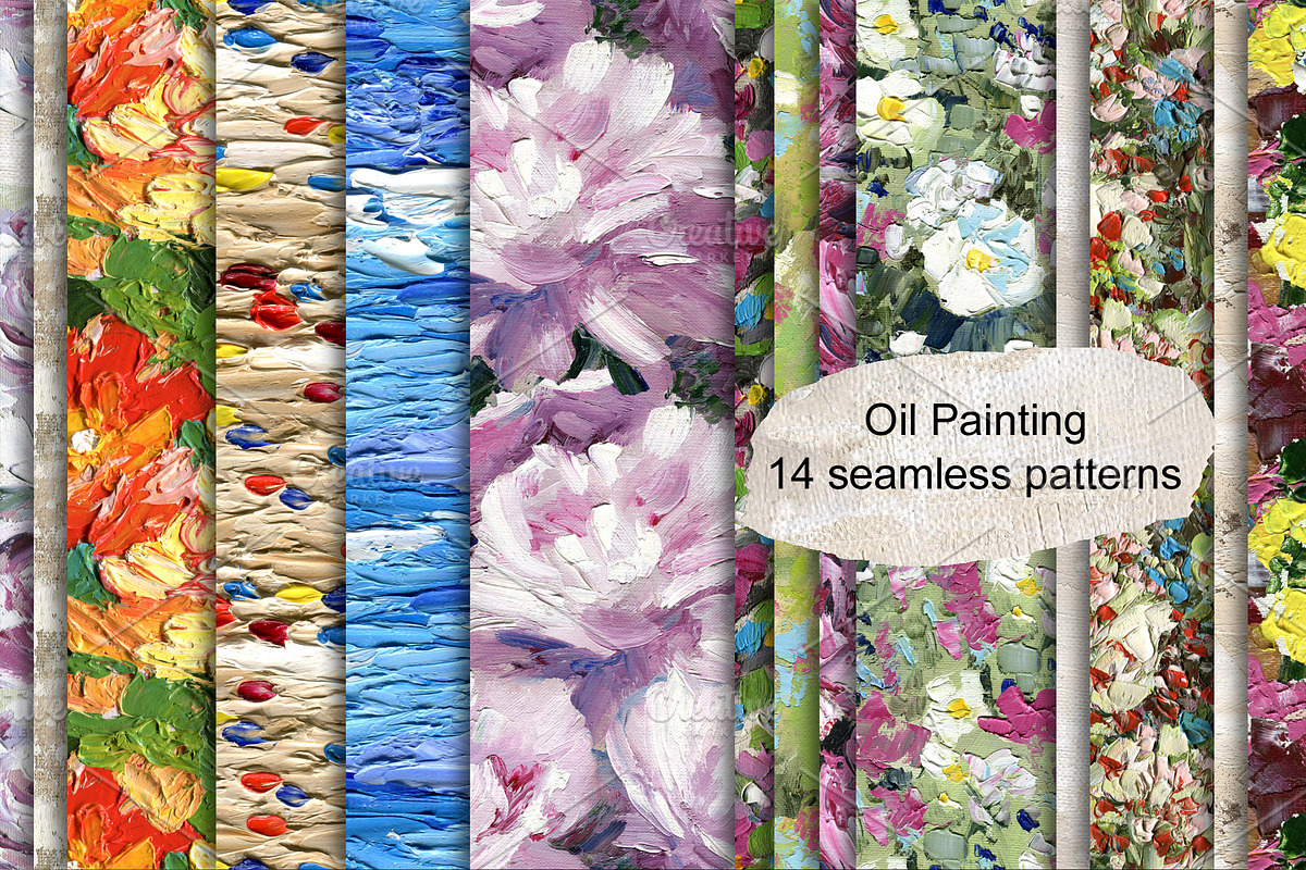 Oil painting seamless patterns., a Pattern Graphic by TaPilipa (Photo 1 of 15)