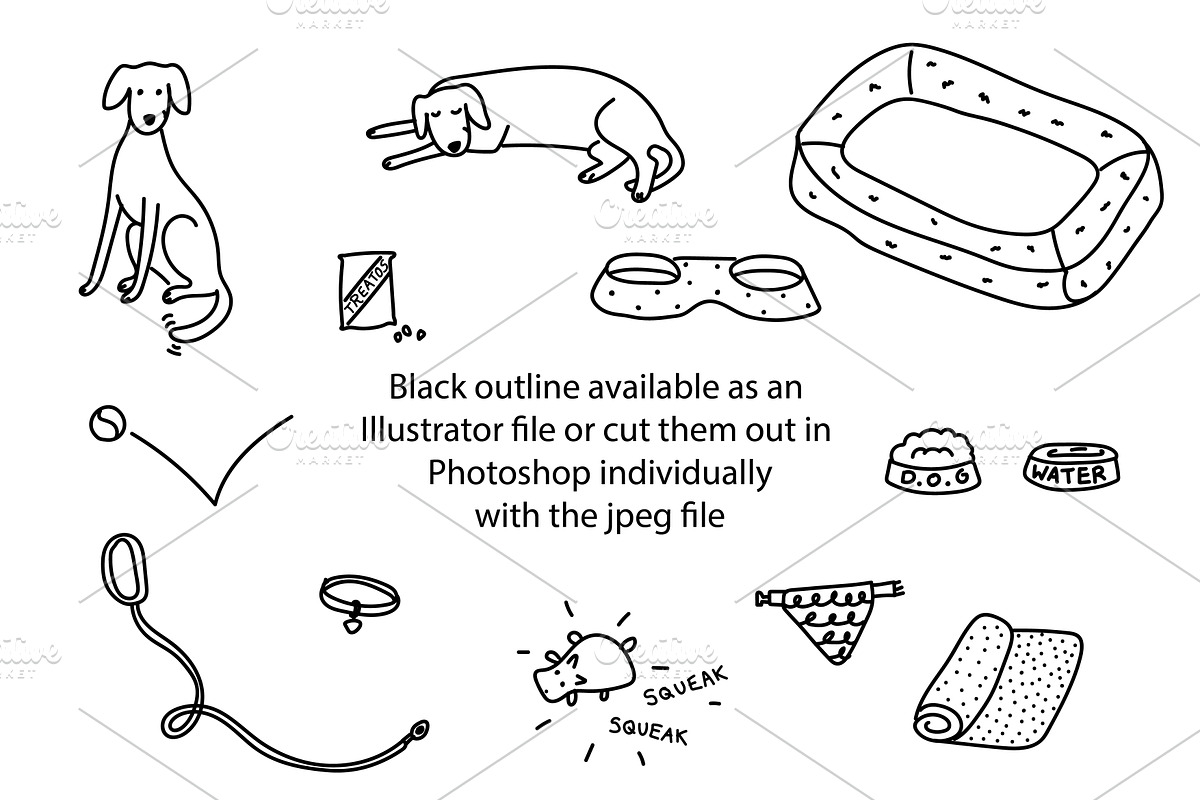 Cute doodle dogs and accessories, an Animal Illustration by Liz Pengilley Studio (Photo 2 of 4)