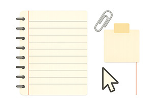 Notebook, sticky note, and paperclip, an Education Illustration by ZinetroN