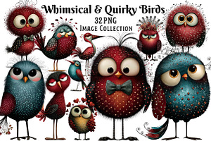 Whimsical & Quirky Bird Clipart, an Illustration by Dream Creation