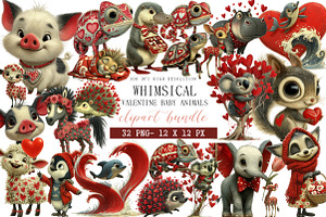 Whimsical Valentine Baby Animals, an Illustration by DreamArtGraphic