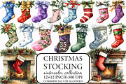 Watercolor Christmas Stocking Clipar, an Illustration by Libby Wishes (Thumbnail 1 of 7)