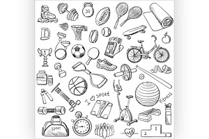 Hand Drawn Fitness Doodle Set