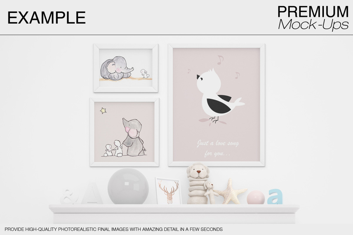 Nursery Wallpaper & Frames Mockups, a Product Mockup by mock-ups (Photo 7 of 23)