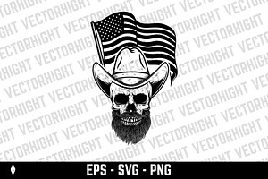 Cowboy Skull With American Flag.