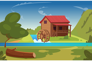 Mill wheel. outdoor beautiful rural, an Illustration by Onyx