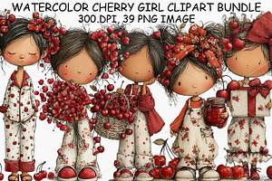 Watercolor Cherry Girl Clipart PNG, a Seasonal Illustration by Canvas Craft